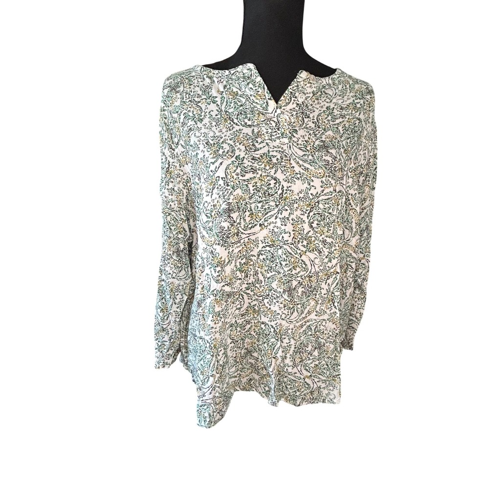 J Jill Women's Small Paisley Floral Rayon Tunic Boho Peasant Top Cottagecore